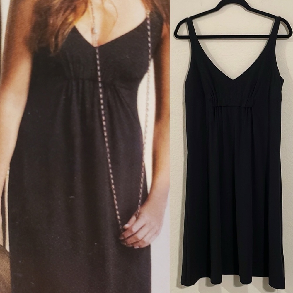 Cabi Women’s Midi Dress Large Black Stretch Spandex Ruched Front Flowy Casual